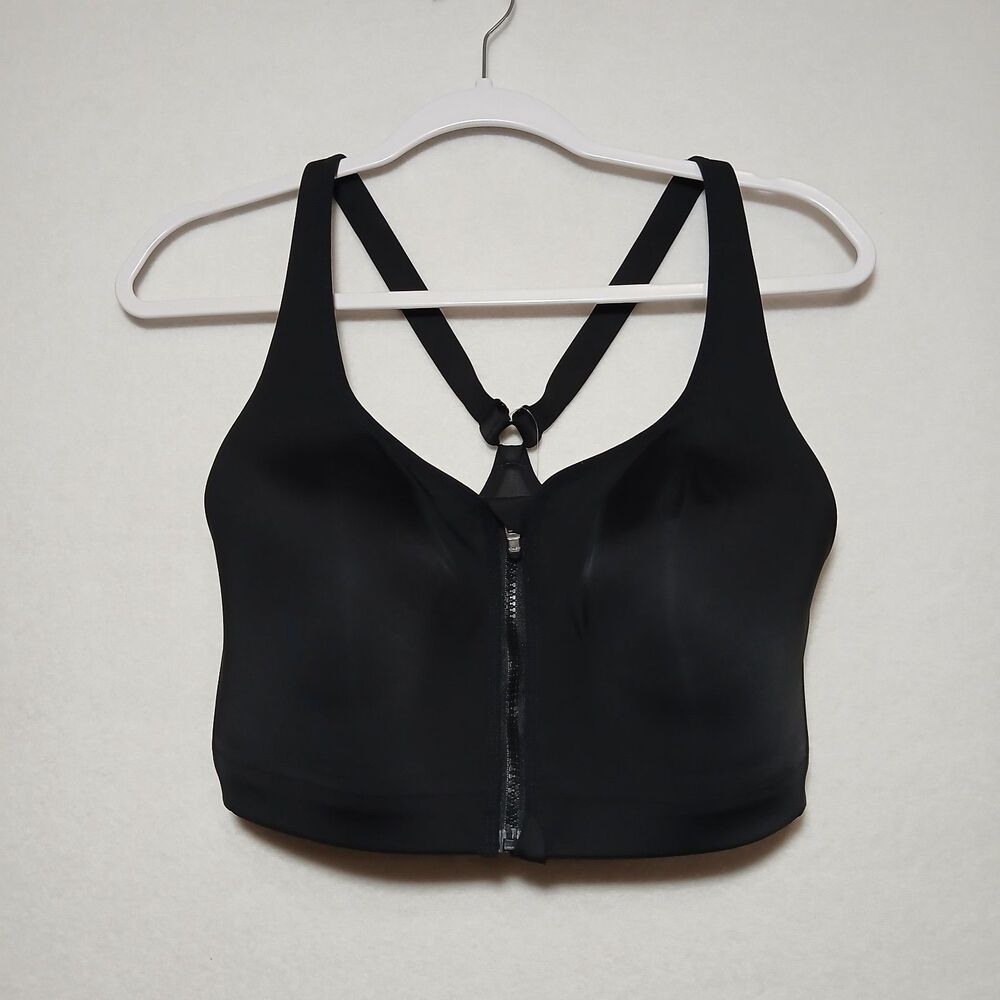 NWT $79 ATHLETA Advance Zip Front Bra B-DD Sz 36DD Black Activewear #972
